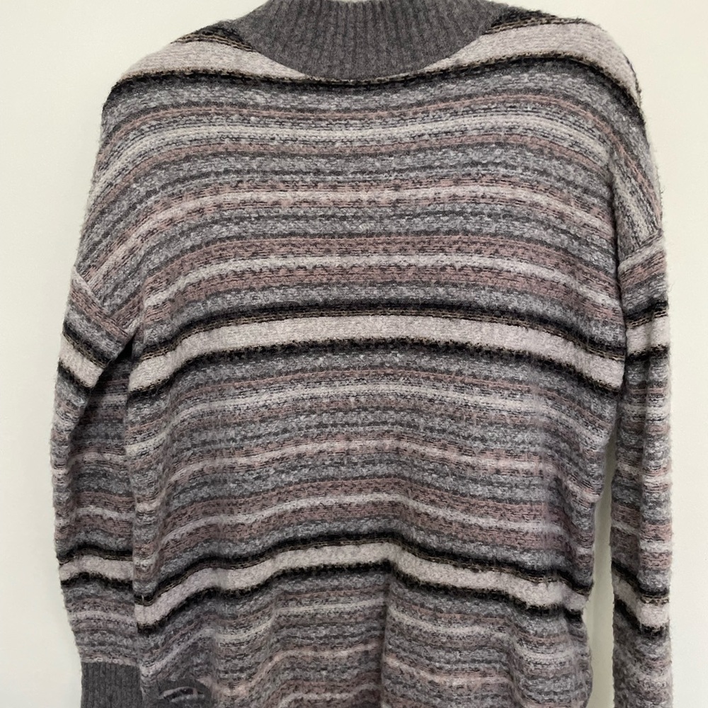 striped mock neck sweater
